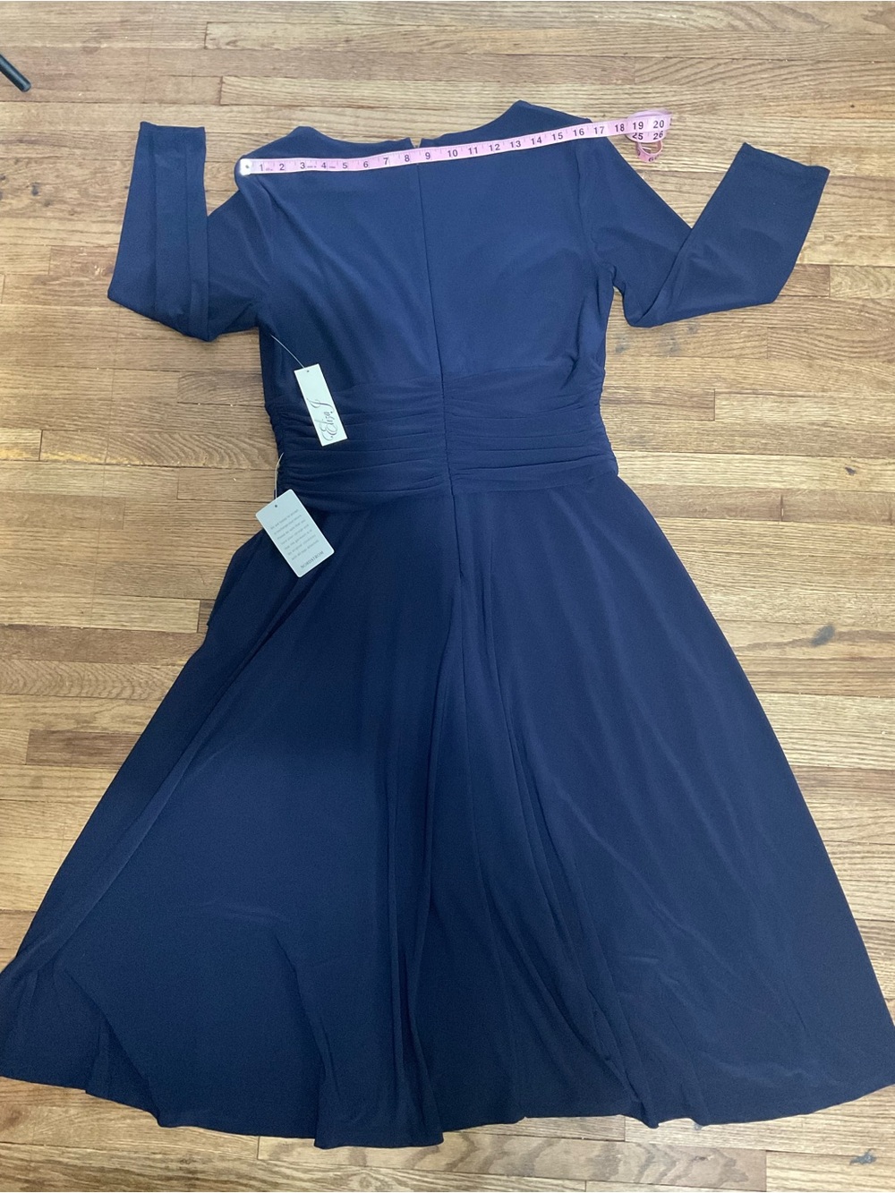 Eliza J Navy Blue Faux Wrap Maxi Dress Size 14 NWT 3/4 Sleeve Ruched Waist Forma - Picture 7 of 9
